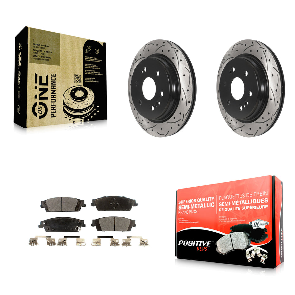 Rear Coated Drilled Slotted Disc Brake Rotors And Semi-Metallic Pads Kit For 2019-2019 Chevrolet Silverado 1500 LD GMC Sierra Limited With Electric Parking KDF-101091