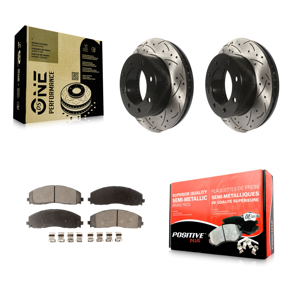 Front Drilled Slot Brake Rotor & Semi-Metallic Pad Kit For 2013 Ford F-250 Super Duty 4WD KDF-101092