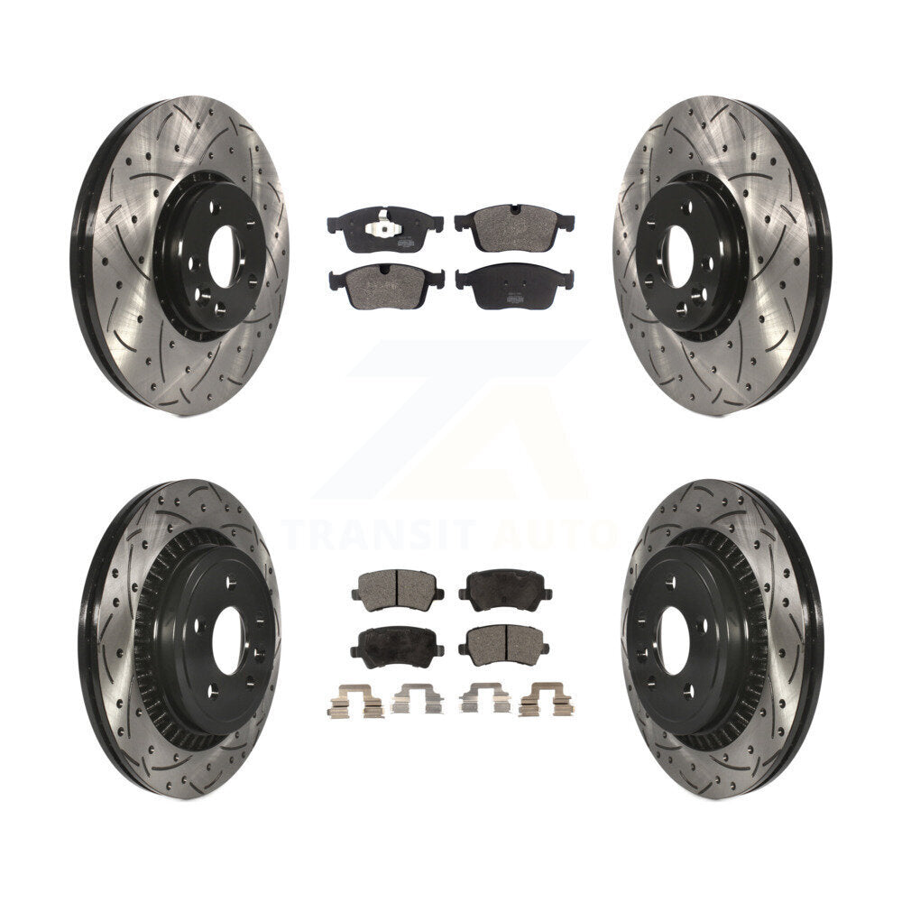 Front Rear Coated Drilled Slotted Disc Brake Rotor & Semi-Metallic Pad Kit For Volvo XC60 KDF-101102
