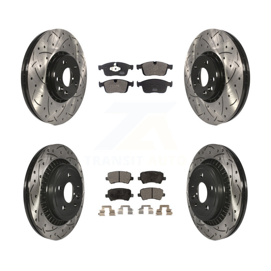 Front Rear Coated Drilled Slotted Disc Brake Rotor & Semi-Metallic Pad Kit For Volvo XC60 KDF-101102