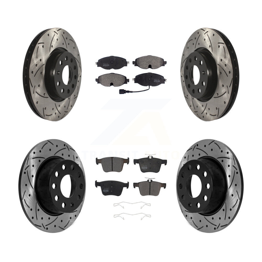 Front Rear Drill Slot Brake Rotor Semi-Metallic Pad Kit For 2022-2023 Volkswagen Taos FWD KDF-101104