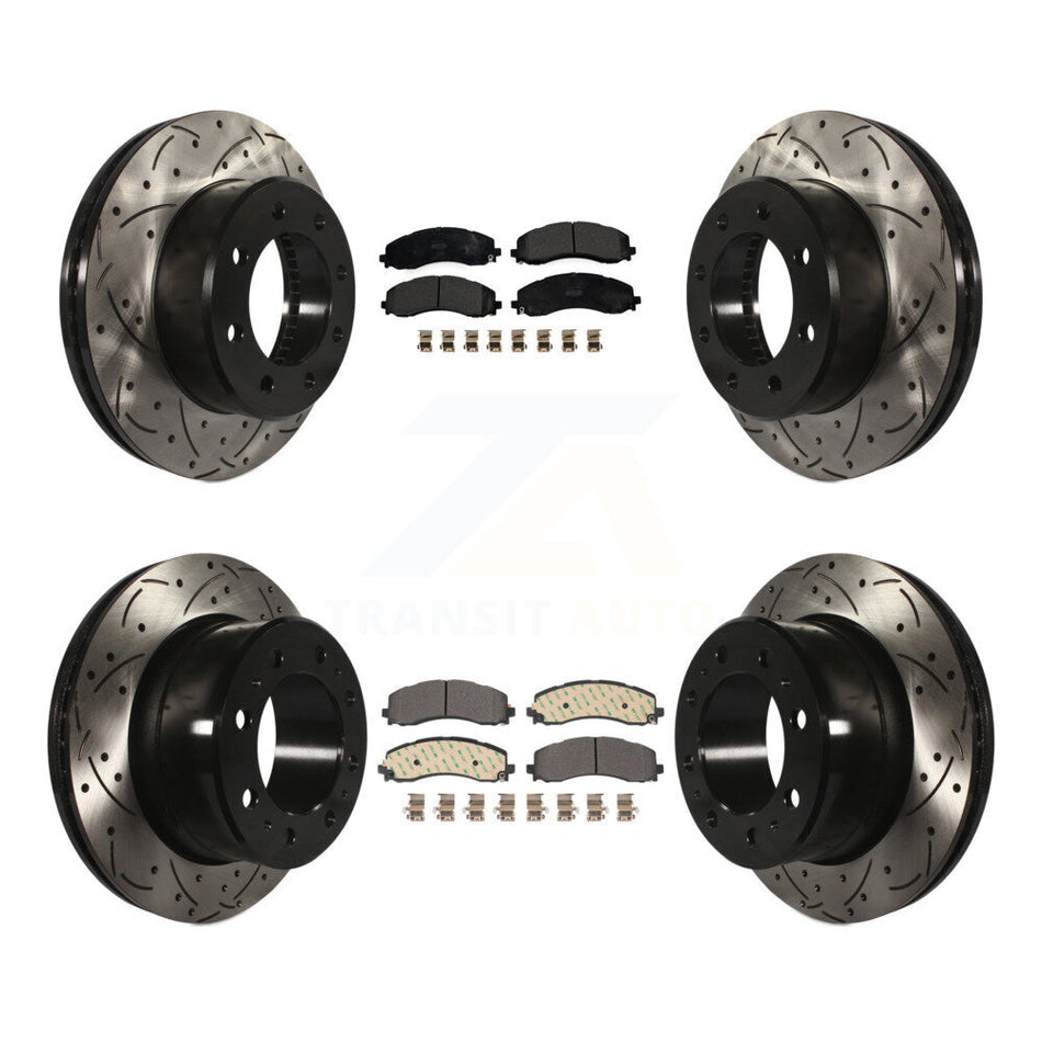 Front Rear Coated Drilled Slot Disc Brake Rotor & Semi-Metallic Pad Kit For Ram 2500 3500 KDF-101114