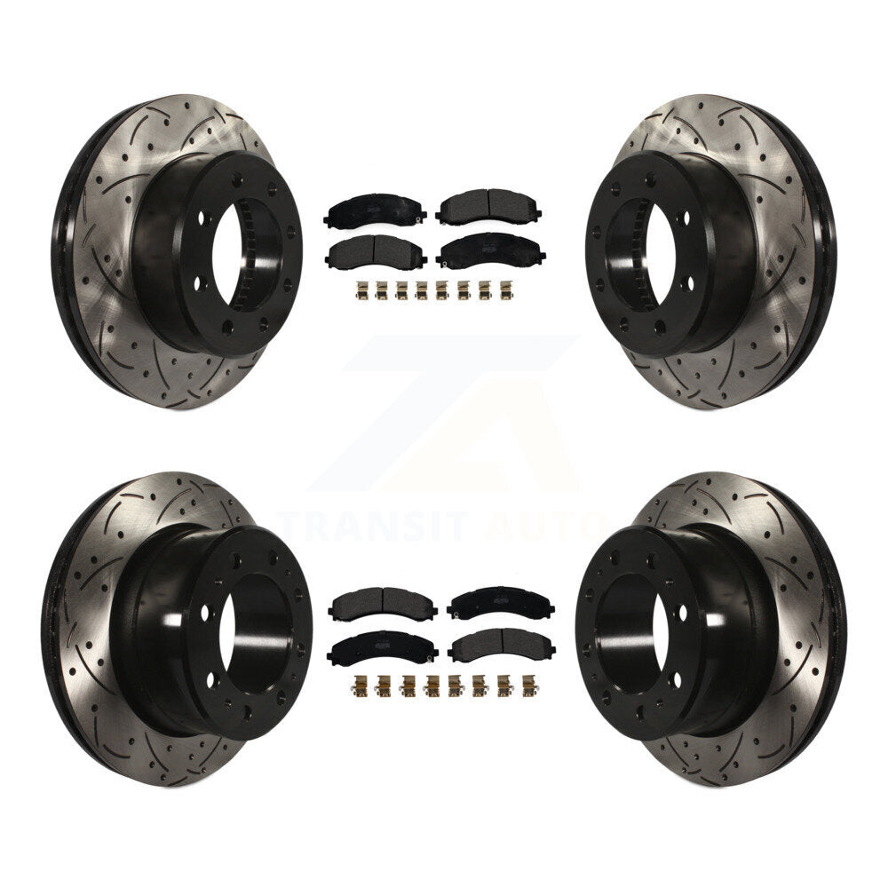 Front Rear Coated Drilled Slotted Disc Brake Rotor And Semi-Metallic Pad Kit For Ram 3500 KDF-101115