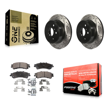 Rear Coated Drill Slot Disc Brake Rotor Semi-Metallic Pad Kit For GMC Sierra 1500 Classic KDF-101119