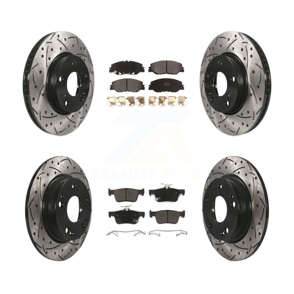 Front Rear Coated Drilled Slotted Disc Brake Rotors Semi-Metallic Pad Kit For Honda Civic KDF-101124