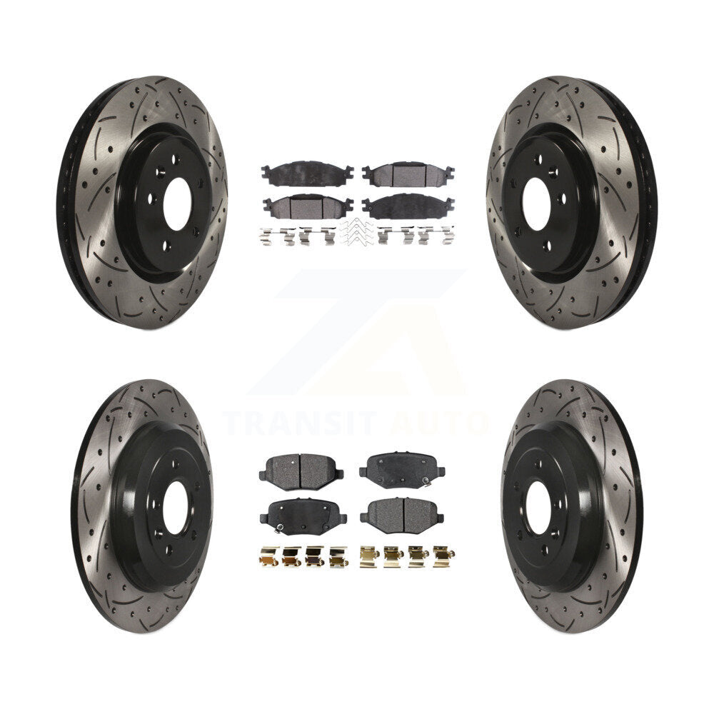 Front Rear Coated Drilled Slot Disc Brake Rotor & Semi-Metallic Pad Kit For Ford Explorer KDF-101127