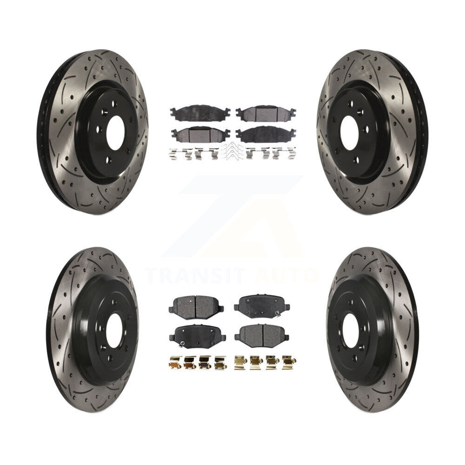 Front Rear Coated Drilled Slot Disc Brake Rotor & Semi-Metallic Pad Kit For Ford Explorer KDF-101127
