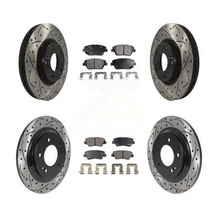 Front Rear Coated Drilled Slot Disc Brake Rotors Semi-Metallic Pad Kit For Hyundai Sonata KDF-101128