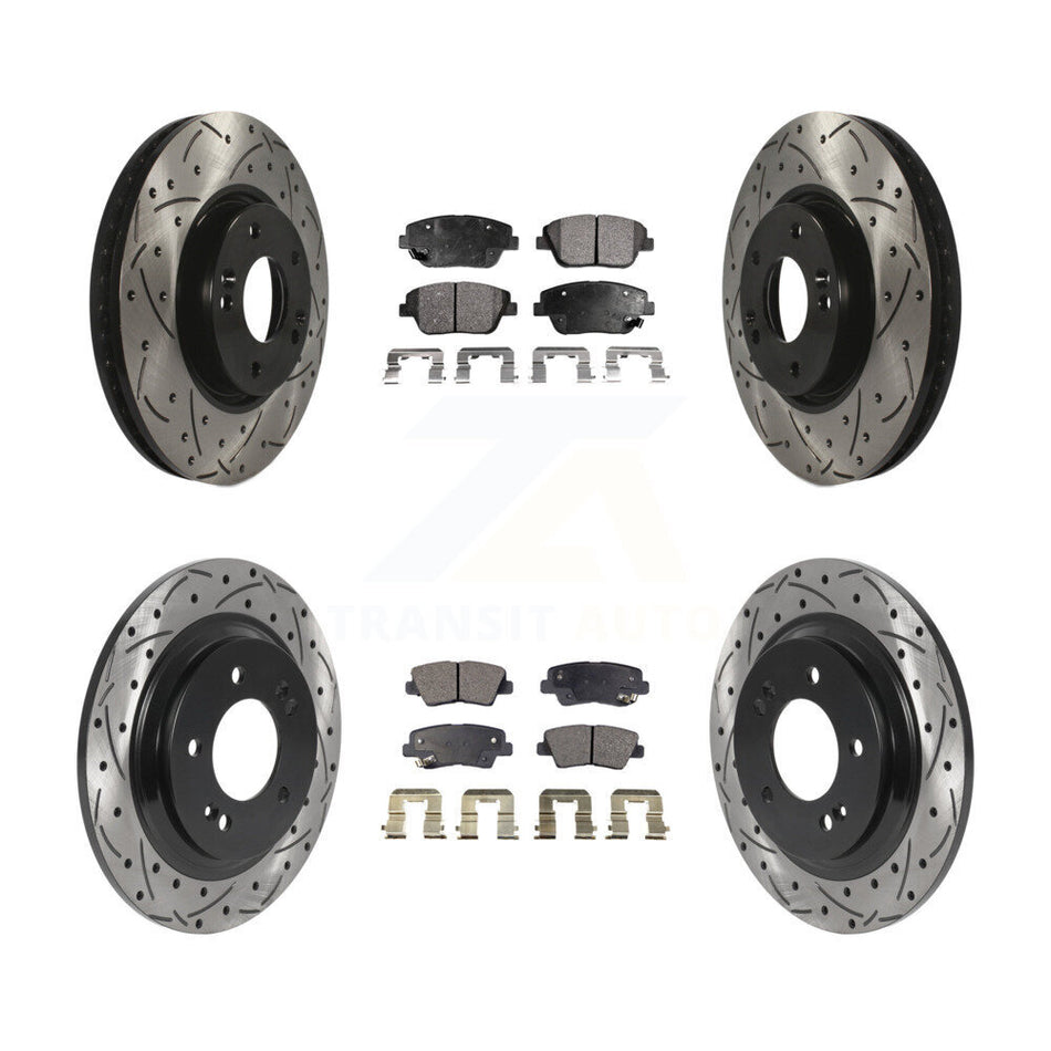 Front Rear Coated Drilled Slot Disc Brake Rotors Semi-Metallic Pad Kit For Hyundai Sonata KDF-101128