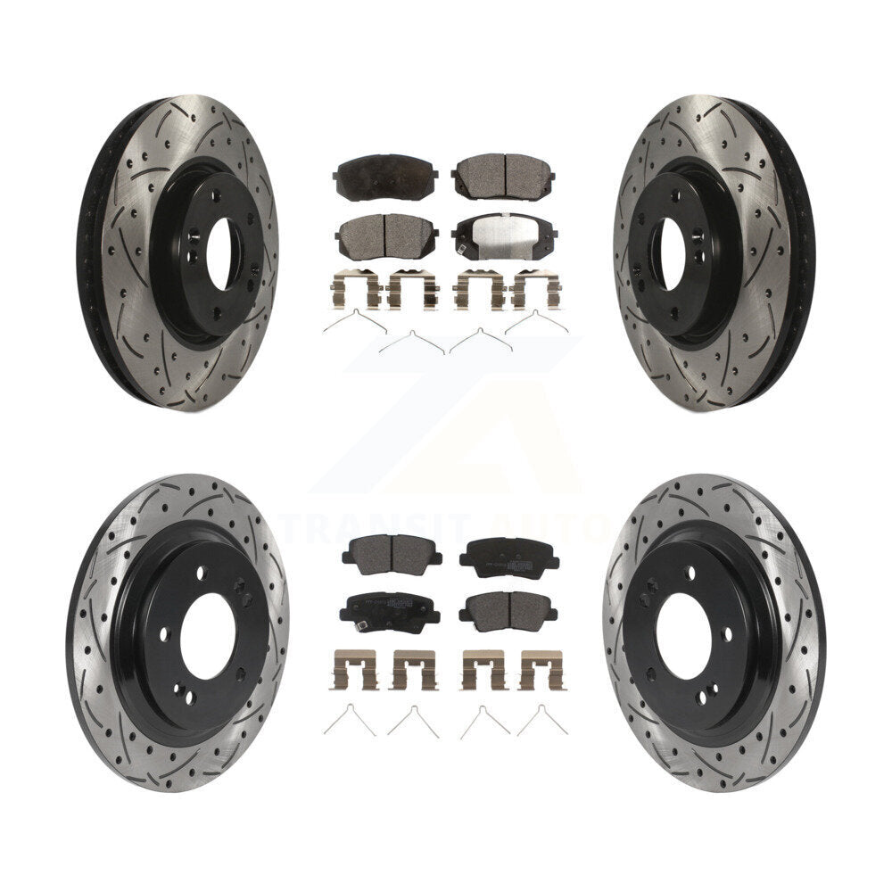 Front Rear Coated Drilled Slot Disc Brake Rotors Semi-Metallic Pad Kit For Hyundai Sonata KDF-101129