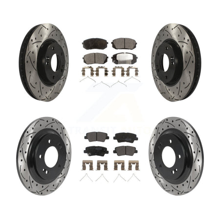Front Rear Coated Drilled Slot Disc Brake Rotors Semi-Metallic Pad Kit For Hyundai Sonata KDF-101129