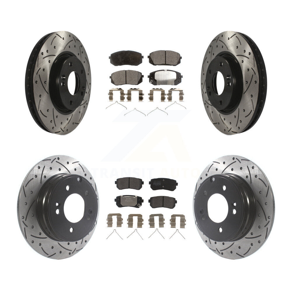 Front Rear Coated Drilled Slot Disc Brake Rotors Semi-Metallic Pad Kit For Hyundai Sonata KDF-101130