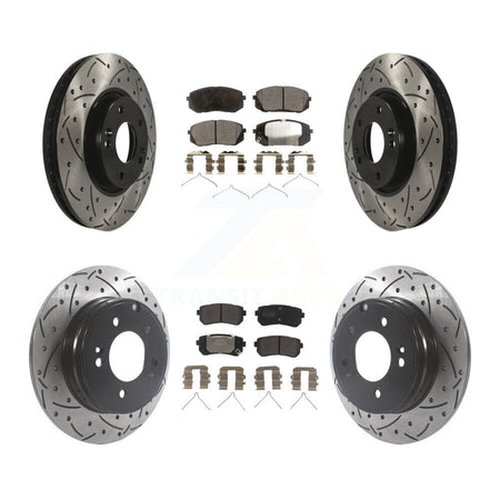 Front Rear Coated Drilled Slot Disc Brake Rotors Semi-Metallic Pad Kit For Hyundai Sonata KDF-101130