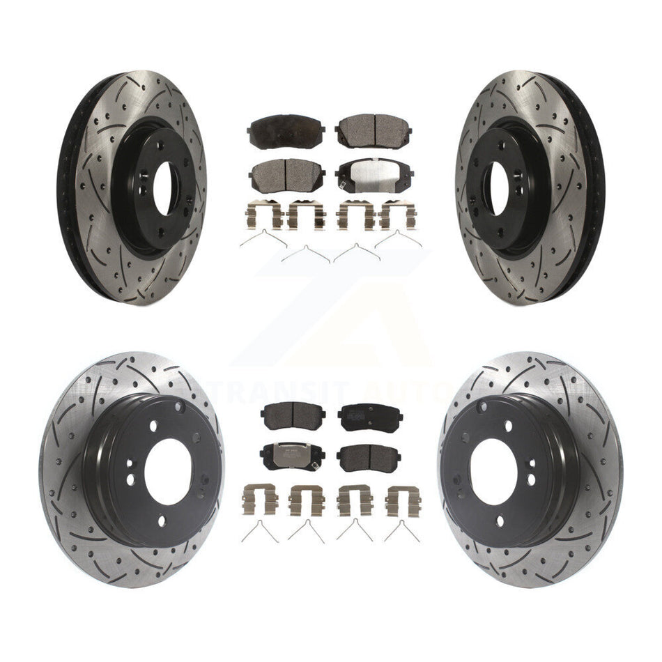 Front Rear Coated Drilled Slot Disc Brake Rotors Semi-Metallic Pad Kit For Hyundai Sonata KDF-101130