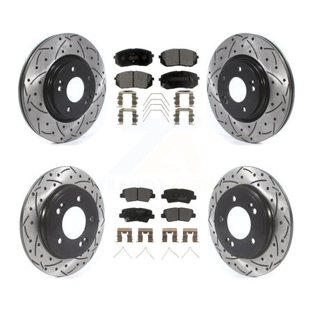Front Rear Drilled Slot Brake Rotors Semi-Metallic Pad Kit For Kia Forte Hyundai Veloster KDF-101138