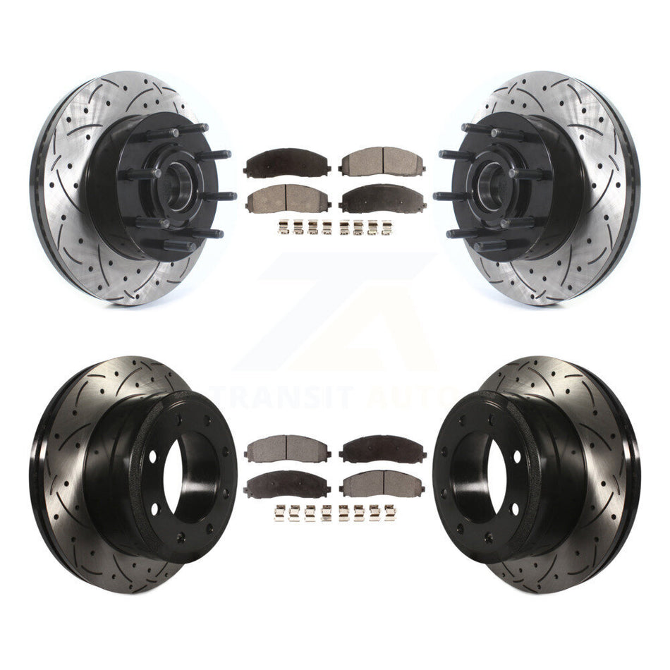 Front Rear Drilled Slot Brake Rotor Semi-Metallic Pad Kit For Ford F-350 Super Duty F-250 KDF-101154