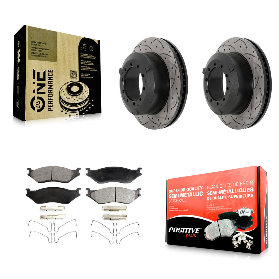 Front Drill Slot Brake Rotors Semi-Metallic Pad Kit For International TerraStar IC AE Bus KDF-101157