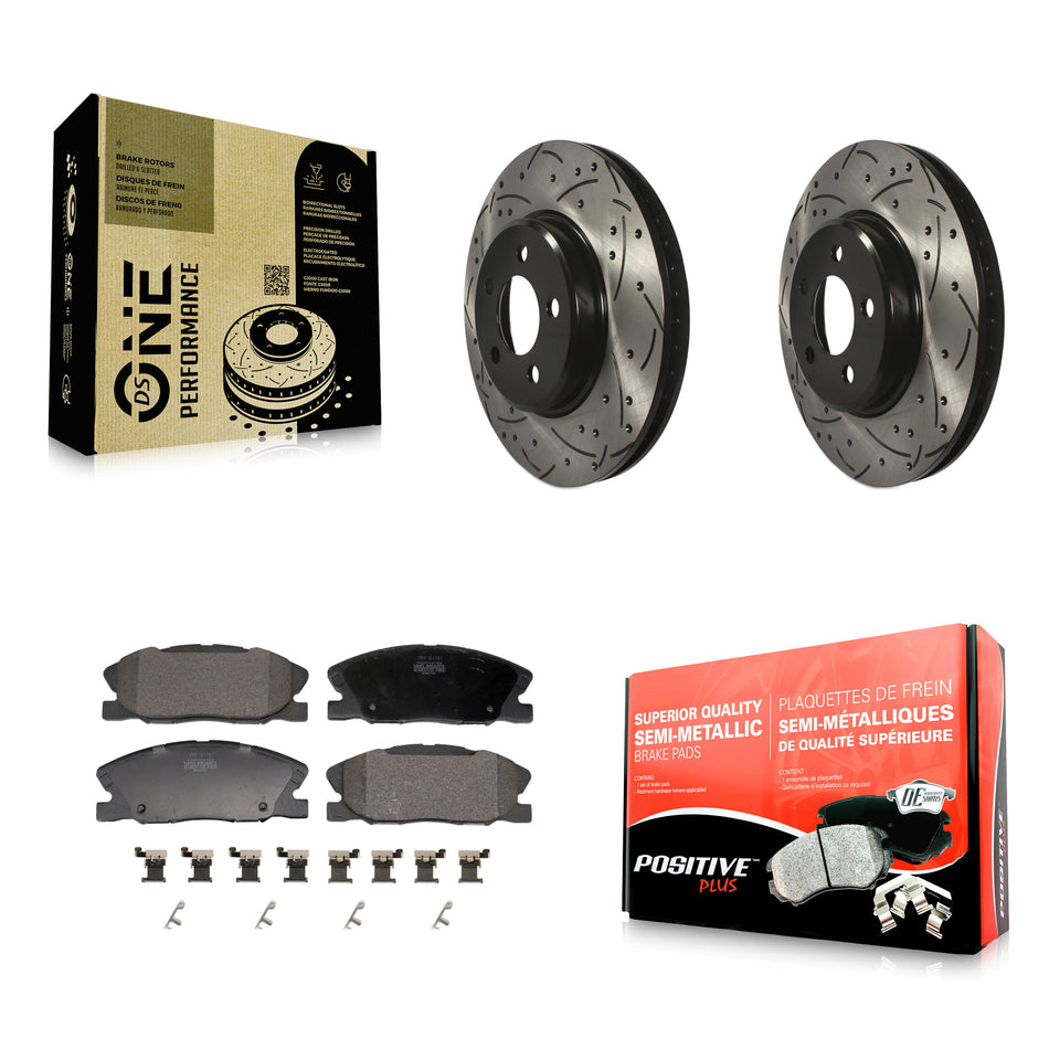 Front Drilled Slot Brake Rotor Semi-Metallic Pad Kit For 2014 Dodge Charger RWD with 3.6L KDF-101158