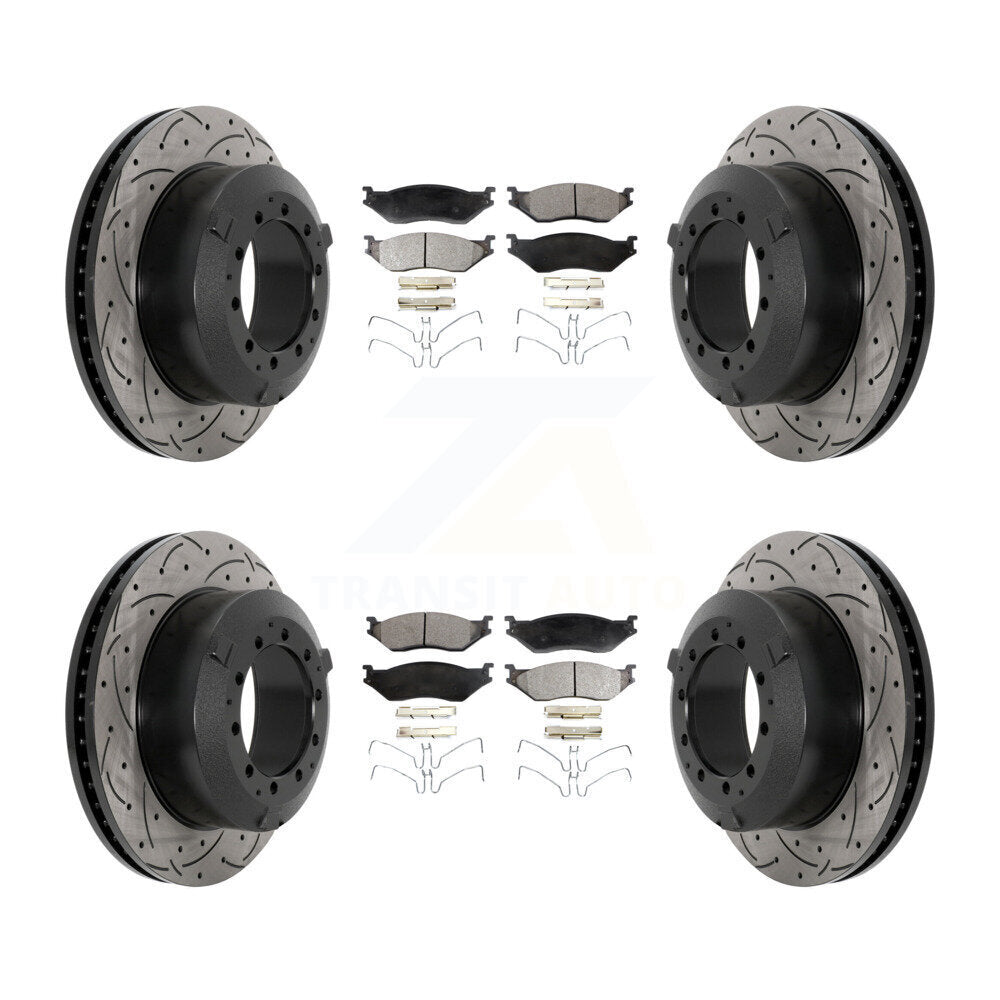 Front Rear Drill Slot Brake Rotor Semi-Metallic Pad Kit For International TerraStar IC AE KDF-101161