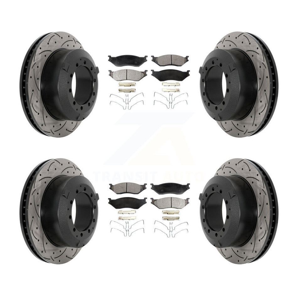 Front Rear Drill Slot Brake Rotor Semi-Metallic Pad Kit For International TerraStar IC AE KDF-101161