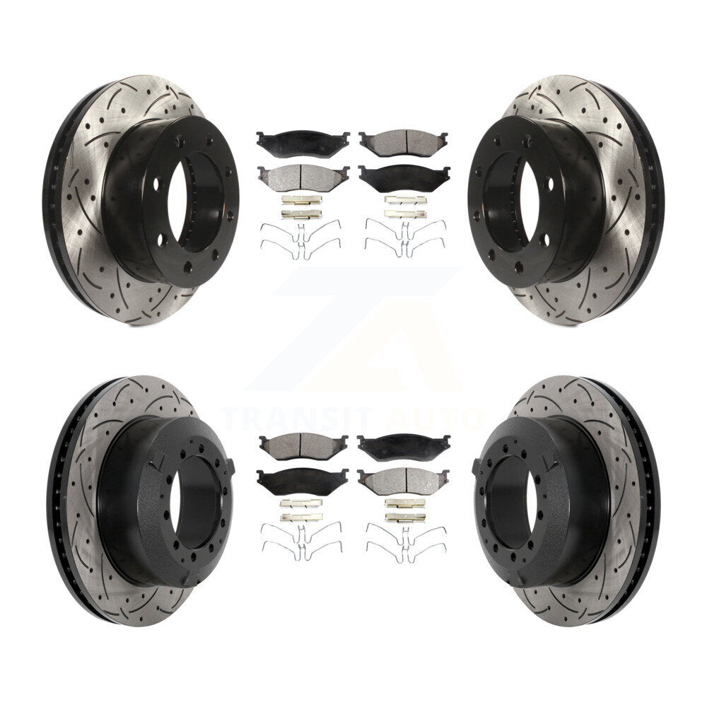 Front Rear Drilled Slot Disc Brake Rotors Semi-Metallic Pad Kit For Ford F-450 Super Duty KDF-101162