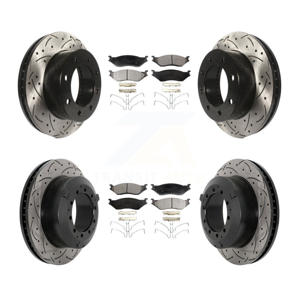 Front Rear Drilled Slot Disc Brake Rotors Semi-Metallic Pad Kit For Ford F-450 Super Duty KDF-101162