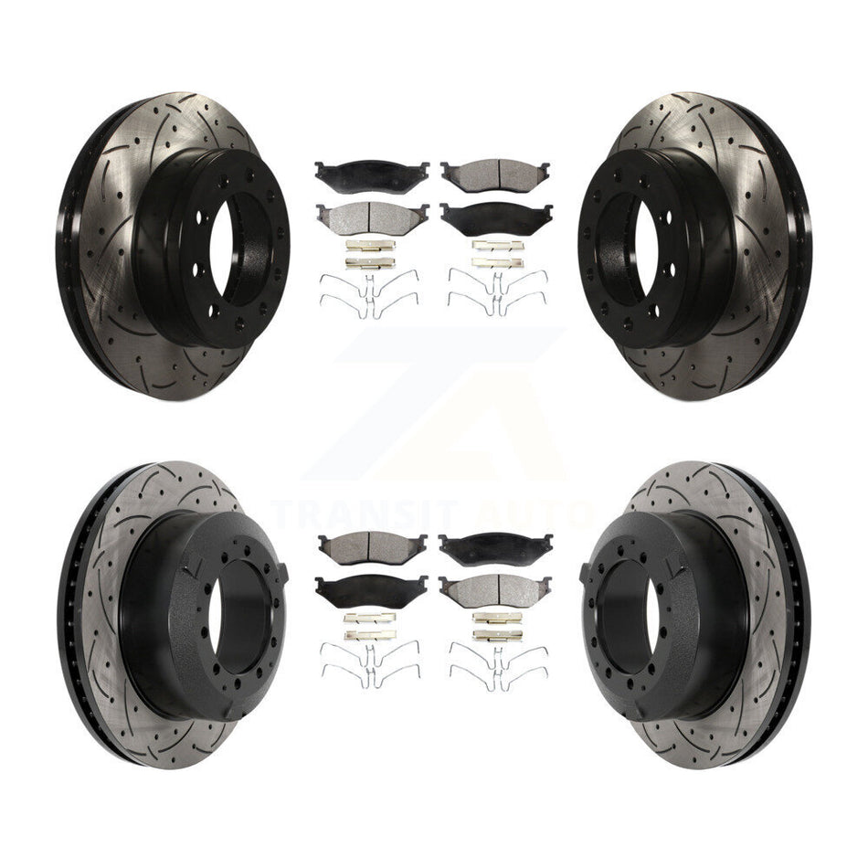 Front Rear Drilled Slot Brake Rotor Semi-Metallic Pad Kit For Ford F-450 Super Duty F-550 KDF-101163