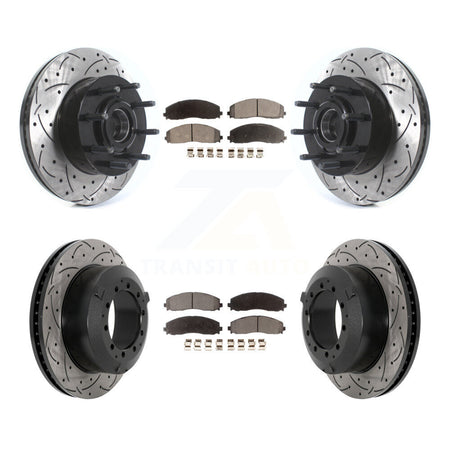 Front Rear Drilled Slot Disc Brake Rotors Semi-Metallic Pad Kit For Ford F-350 Super Duty KDF-101174