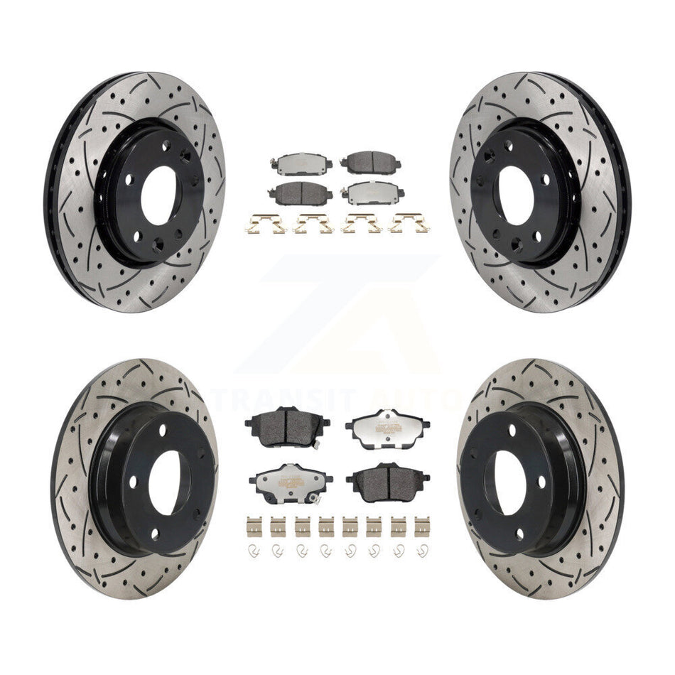 Front Rear Coated Drilled Slot Disc Brake Rotor & Semi-Metallic Pad Kit For Nissan Sentra KDF-101175