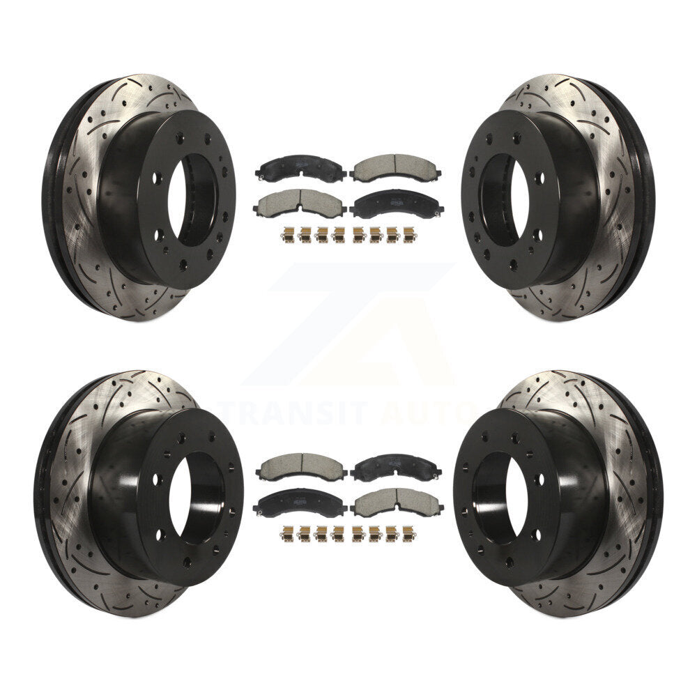 Front Rear Drill Slot Brake Rotors Semi-Metallic Pad Kit For GMC Chevrolet Sierra 2500 HD KDF-101181