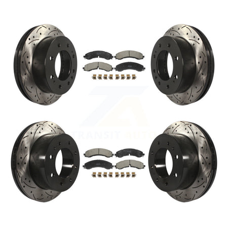 Front Rear Drill Slot Brake Rotors Semi-Metallic Pad Kit For GMC Chevrolet Sierra 2500 HD KDF-101181