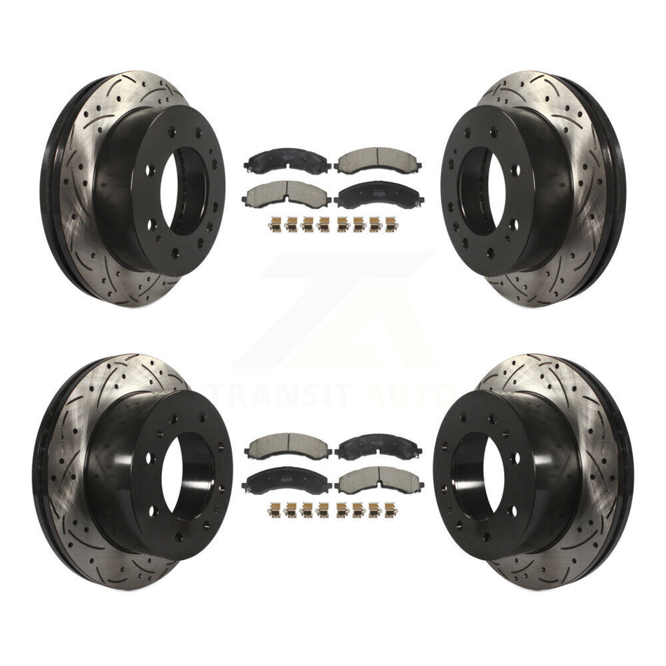 Front Rear Drill Slot Brake Rotors Semi-Metallic Pad Kit For GMC Chevrolet Sierra 2500 HD KDF-101181