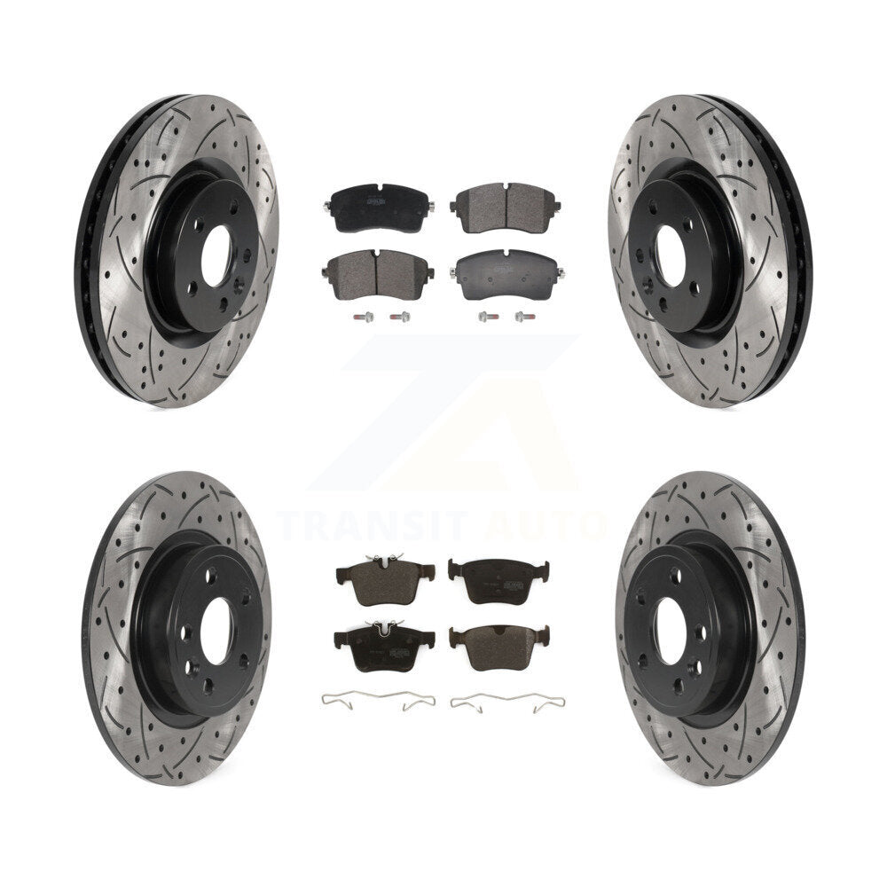Front Rear Coated Drilled Slot Disc Brake Rotor & Semi-Metallic Pad Kit For Jaguar E-Pace KDF-101185