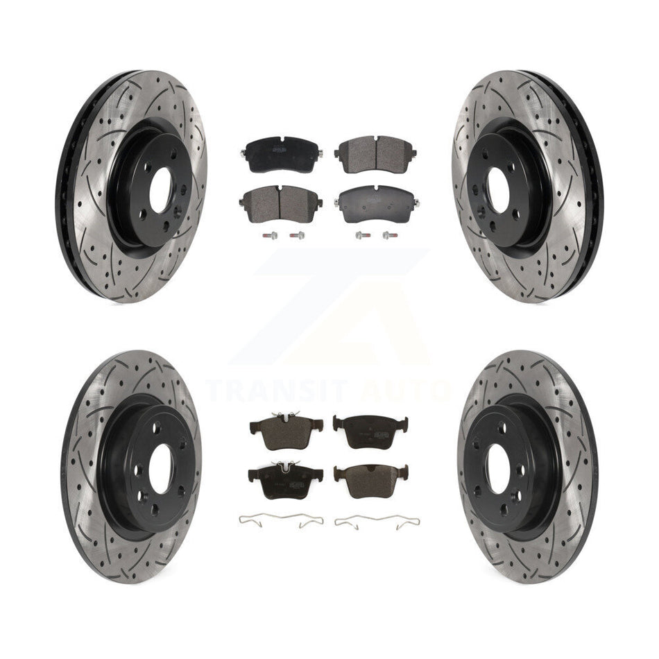 Front Rear Coated Drilled Slot Disc Brake Rotor & Semi-Metallic Pad Kit For Jaguar E-Pace KDF-101185