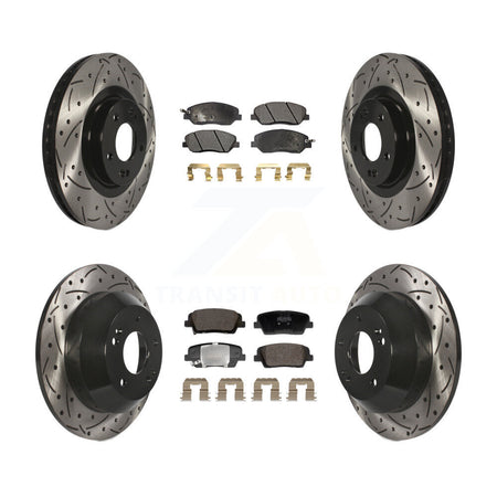 Front Rear Drill Slot Disc Brake Rotor Semi-Metallic Pad Kit For Hyundai Santa Fe XL 3.3L KDF-101186