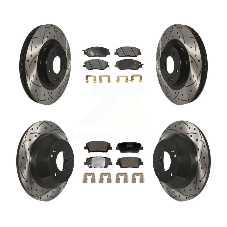 Front Rear Drill Slot Disc Brake Rotor Semi-Metallic Pad Kit For Hyundai Santa Fe XL 3.3L KDF-101186