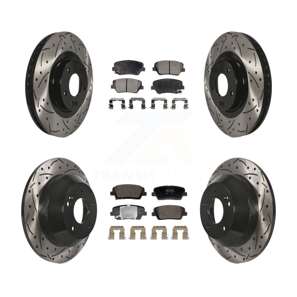 Front Rear Drilled Slot Brake Rotors Semi-Metallic Pad Kit For Hyundai Santa Fe Sport Kia KDF-101187
