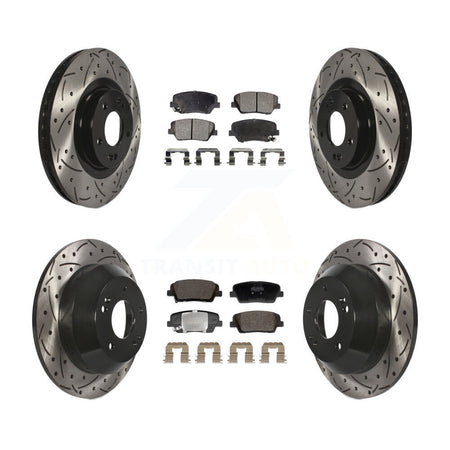 Front Rear Drilled Slot Brake Rotors Semi-Metallic Pad Kit For Hyundai Santa Fe Sport Kia KDF-101187