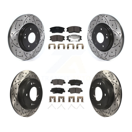 Front Rear Coated Drilled Slotted Disc Brake Rotor And Semi-Metallic Pad Kit For Kia Soul KDF-101188