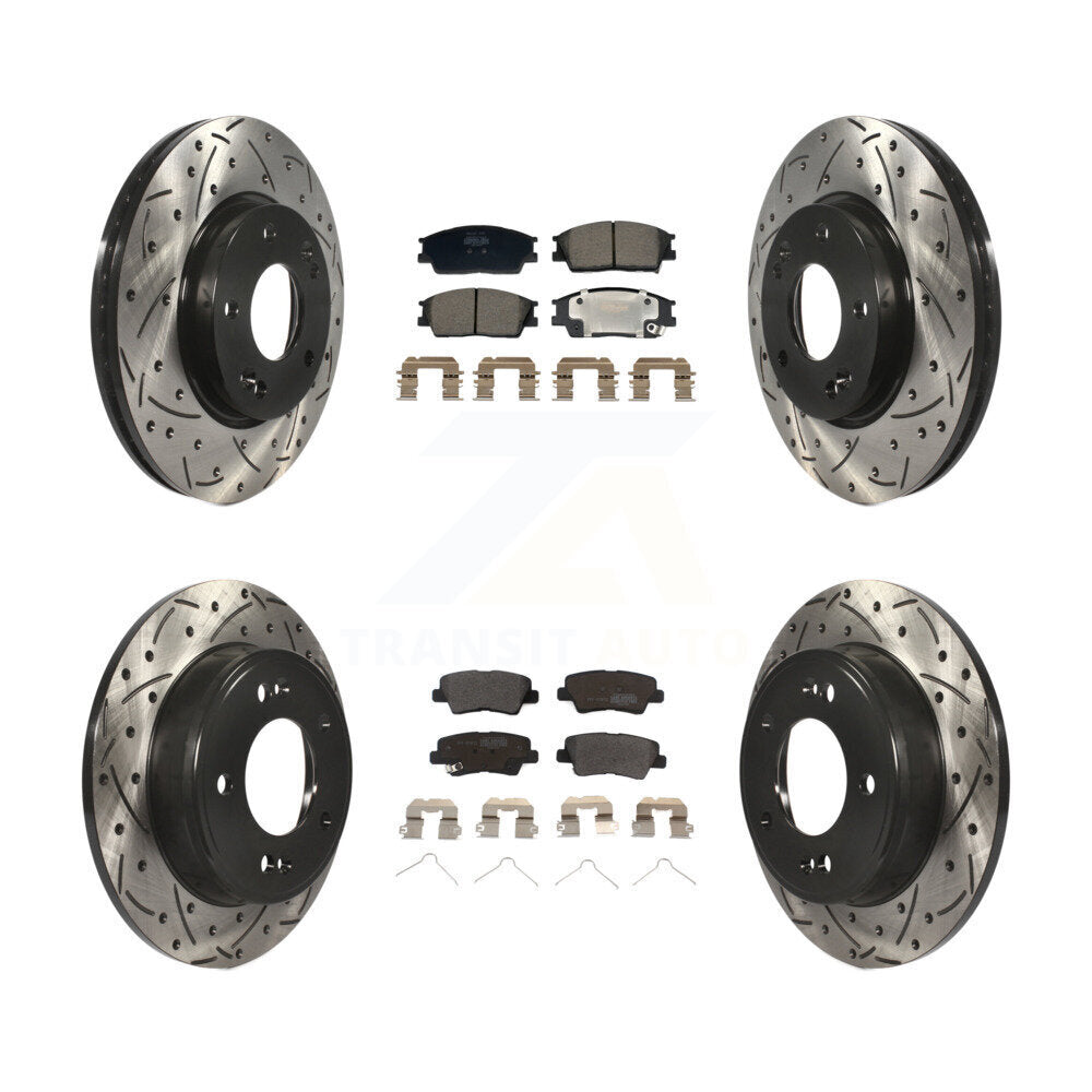 Front Rear Drilled Slot Disc Brake Rotor Semi-Metallic Pad Kit For Hyundai Venue Kia Soul KDF-101190