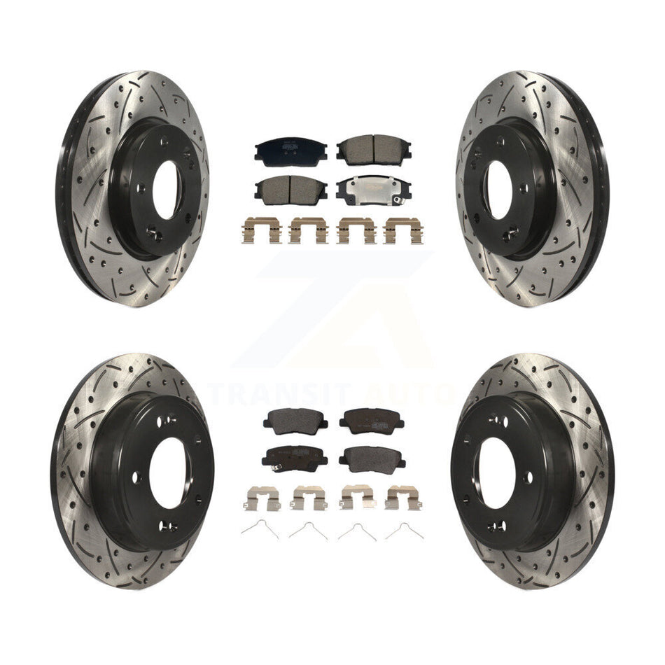 Front Rear Drilled Slot Disc Brake Rotor Semi-Metallic Pad Kit For Hyundai Venue Kia Soul KDF-101190