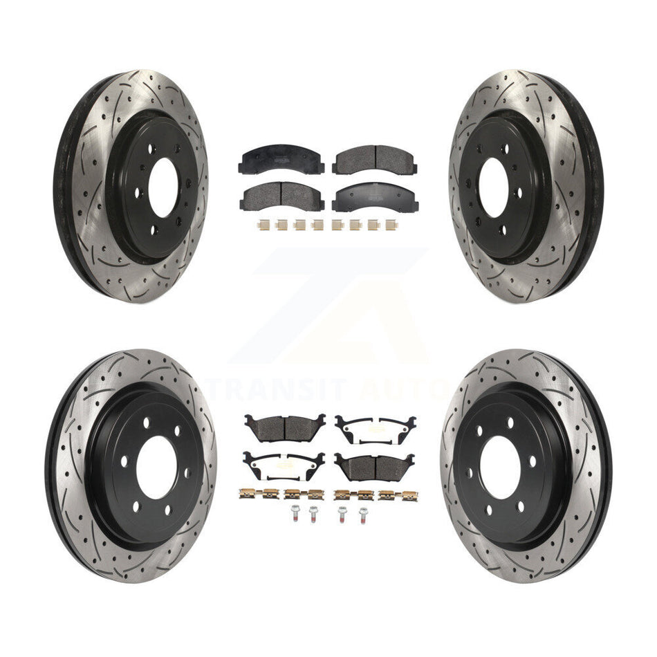 Front Rear Drill Slot Brake Rotor Semi-Metallic Pad Kit For Ford F-150 Expedition Lincoln KDF-101193