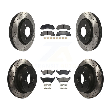 Front Rear Coated Drilled Slotted Disc Brake Rotor & Semi-Metallic Pad Kit For Ford F-150 KDF-101194