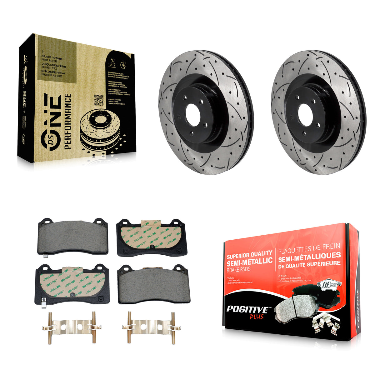 Front Coat Drill Slot Disc Brake Rotors Semi-Metallic Pad Kit For 2016-2018 Ford Focus RS KDF-101195