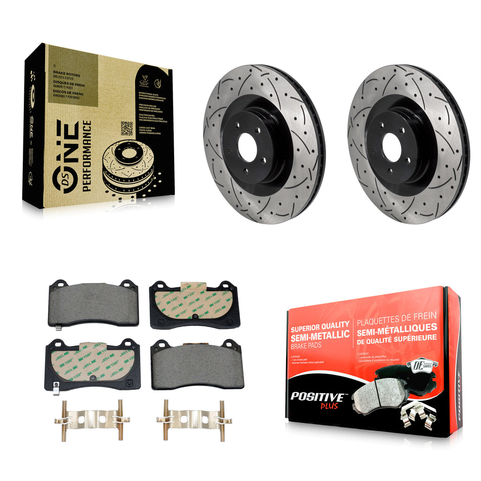 Front Coat Drill Slot Disc Brake Rotors Semi-Metallic Pad Kit For 2016-2018 Ford Focus RS KDF-101195