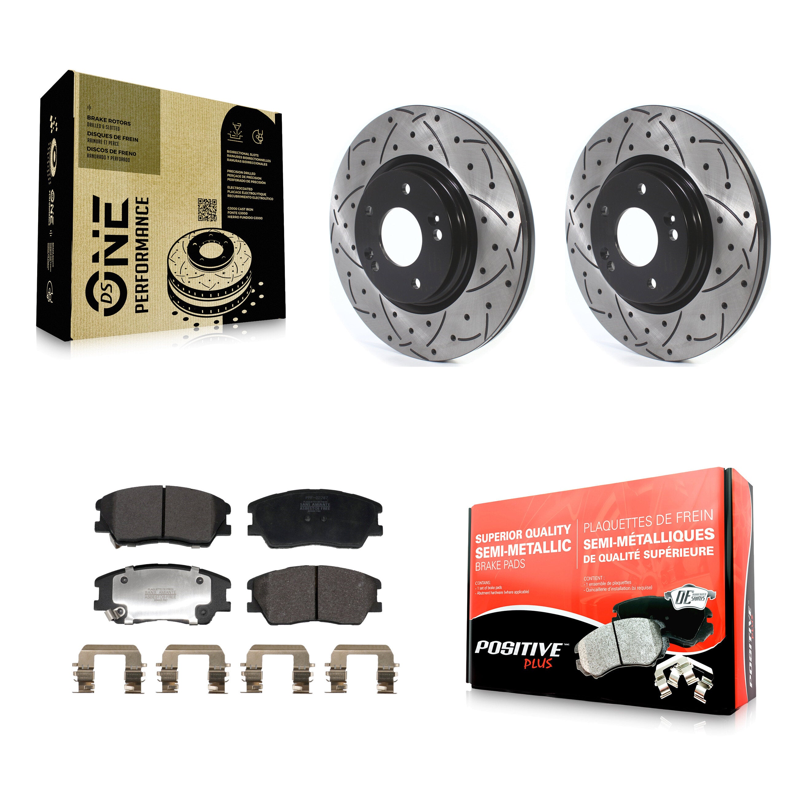 Front Coated Drilled Slotted Disc Brake Rotors And Semi-Metallic Pads Kit For Kia Soul EV KDF-101200