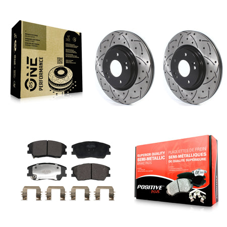 Front Coated Drilled Slotted Disc Brake Rotors And Semi-Metallic Pads Kit For Kia Soul EV KDF-101200