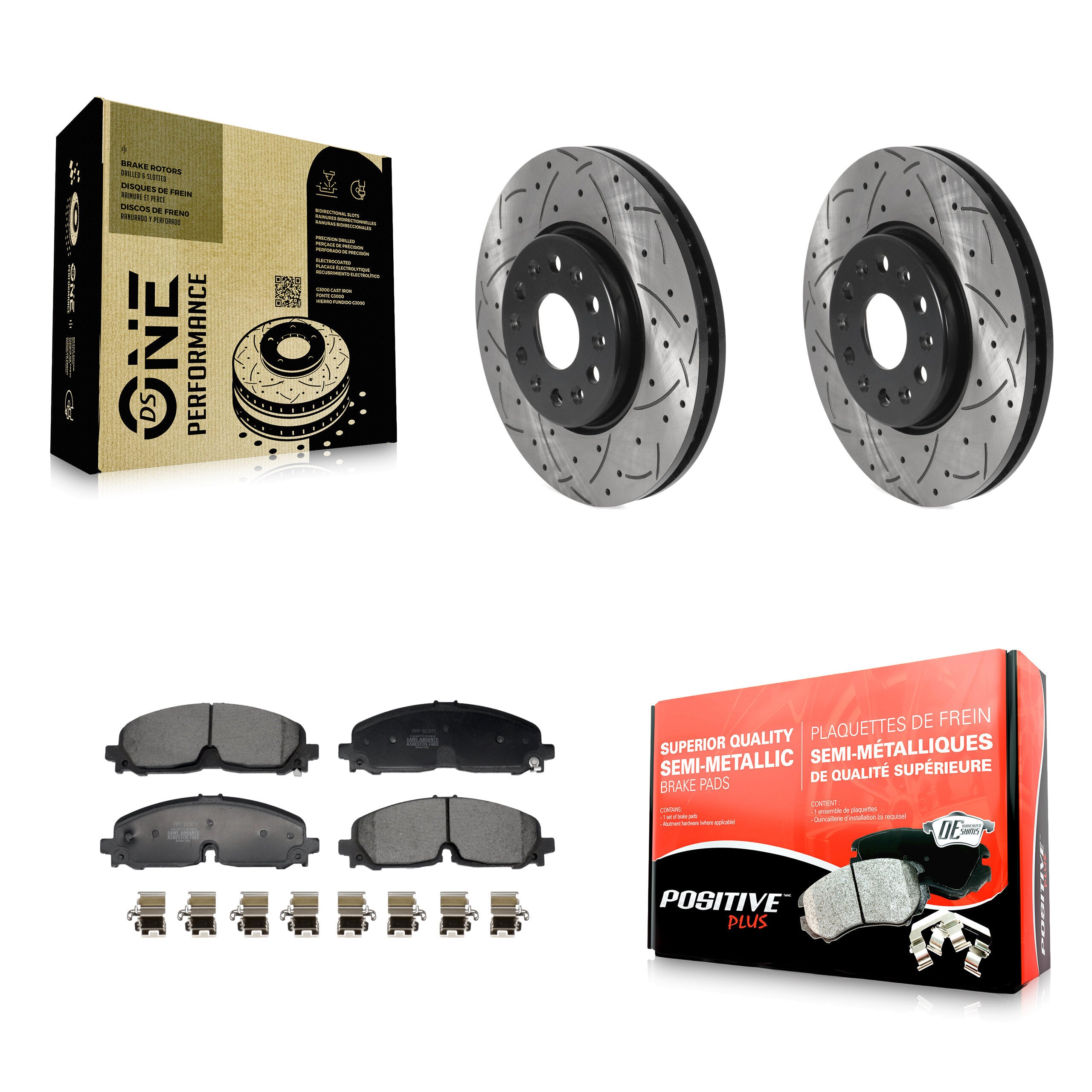 Front Drill Slot Disc Brake Rotor Semi-Metallic Pad Kit For Chevrolet Traverse Blazer GMC KDF-101204