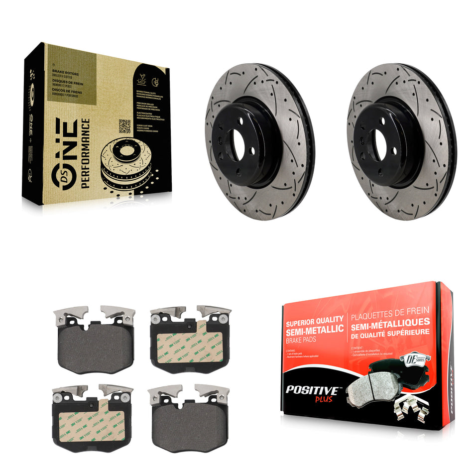 Front Coated Drilled Slotted Disc Brake Rotor & Semi-Metallic Pad Kit For Toyota GR Supra KDF-101212