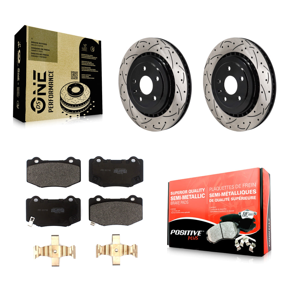 Rear Drill Slot Disc Brake Rotors Semi-Metallic Pad Kit For Chevrolet Camaro Cadillac ATS KDF-101219